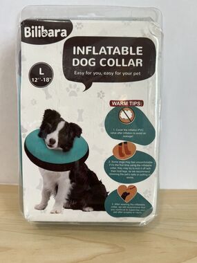 Bilibara Inflatable Dog Collar Size Large 12”-18” Teal Soft Fabric NEW Fast Ship